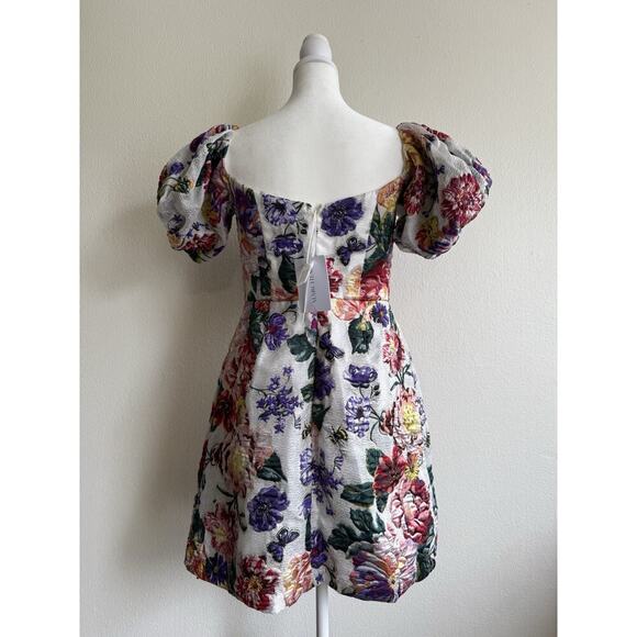 Marchesa Notte Floral Puff Sleeve Fil Coupé Cocktail Dress Size 2 - Picture 5 of 15